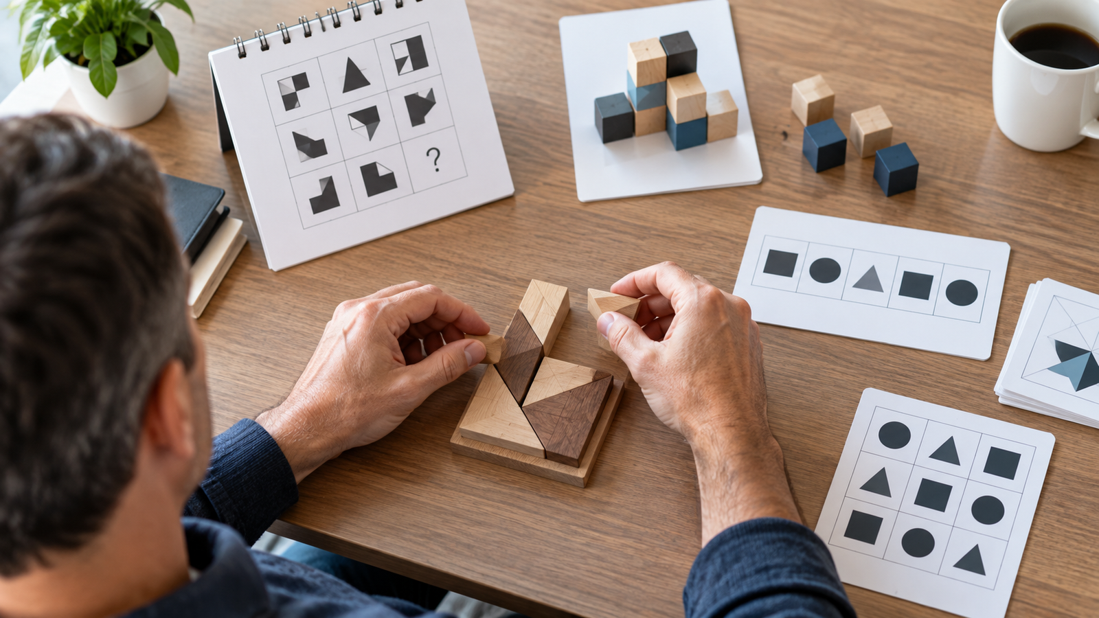 Adult completing aptitude and problem-solving exercises for career planning