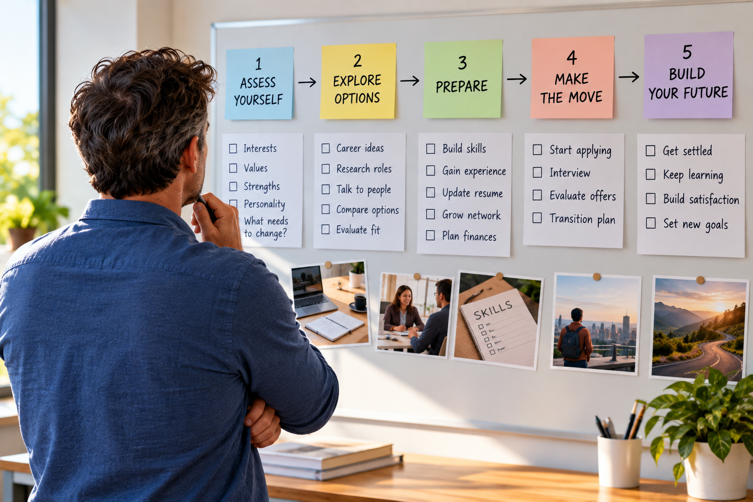 Professional creating a step-by-step career change plan