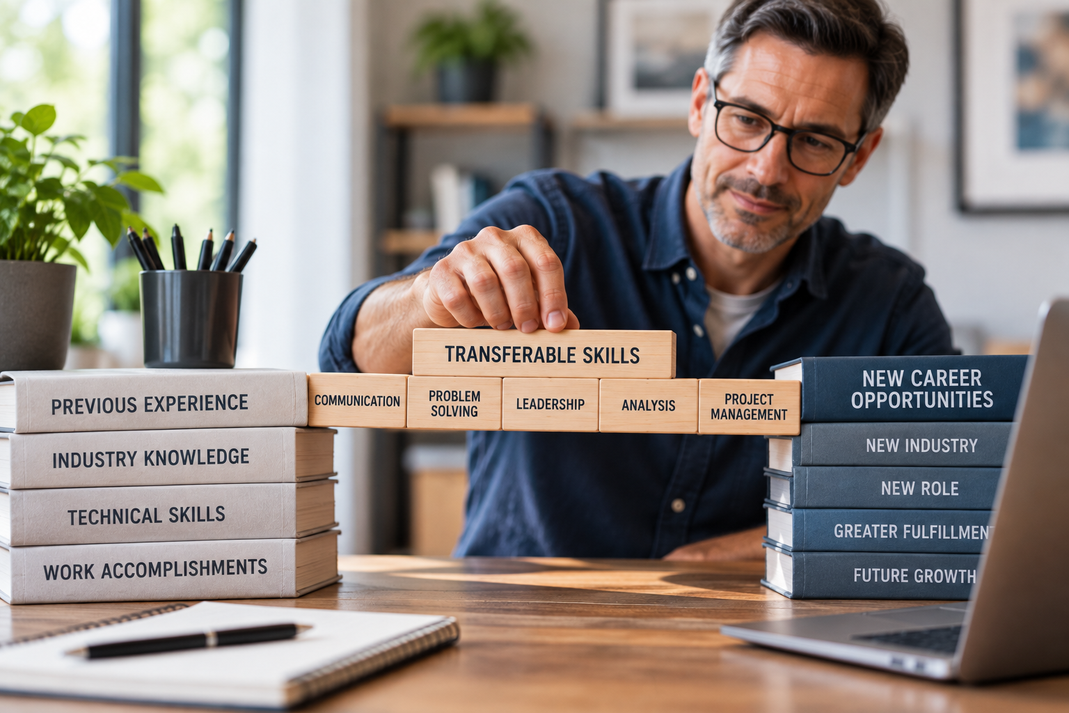 Professional identifying transferable skills for a career change
